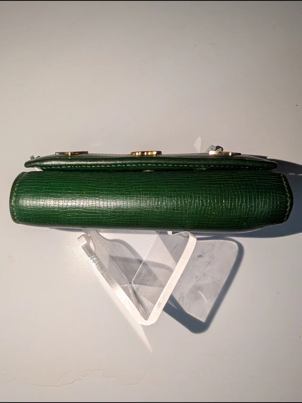 Vintage MCM München Green Leather Trifold Wallet and Gold Charms